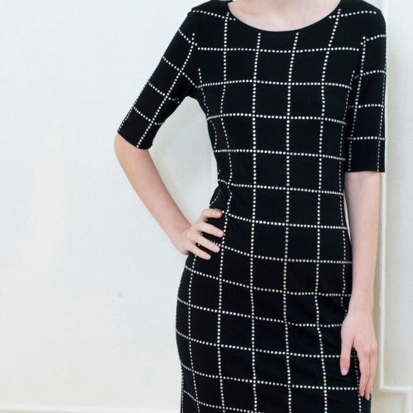 Michel Studio Dress LBD Plaid Checkered Scoop neck Mini Black White size 4X - Picture 8 of 8